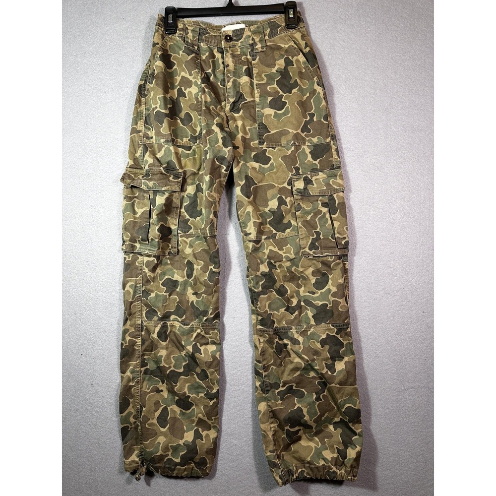 Abercrombie & Fitch Cargo Pants Mens XS Green Camo Canvas Army Relaxed Fit
